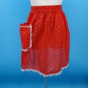 Vintage  Red & White Bow and Polka Dot Lace Trimmed Apron